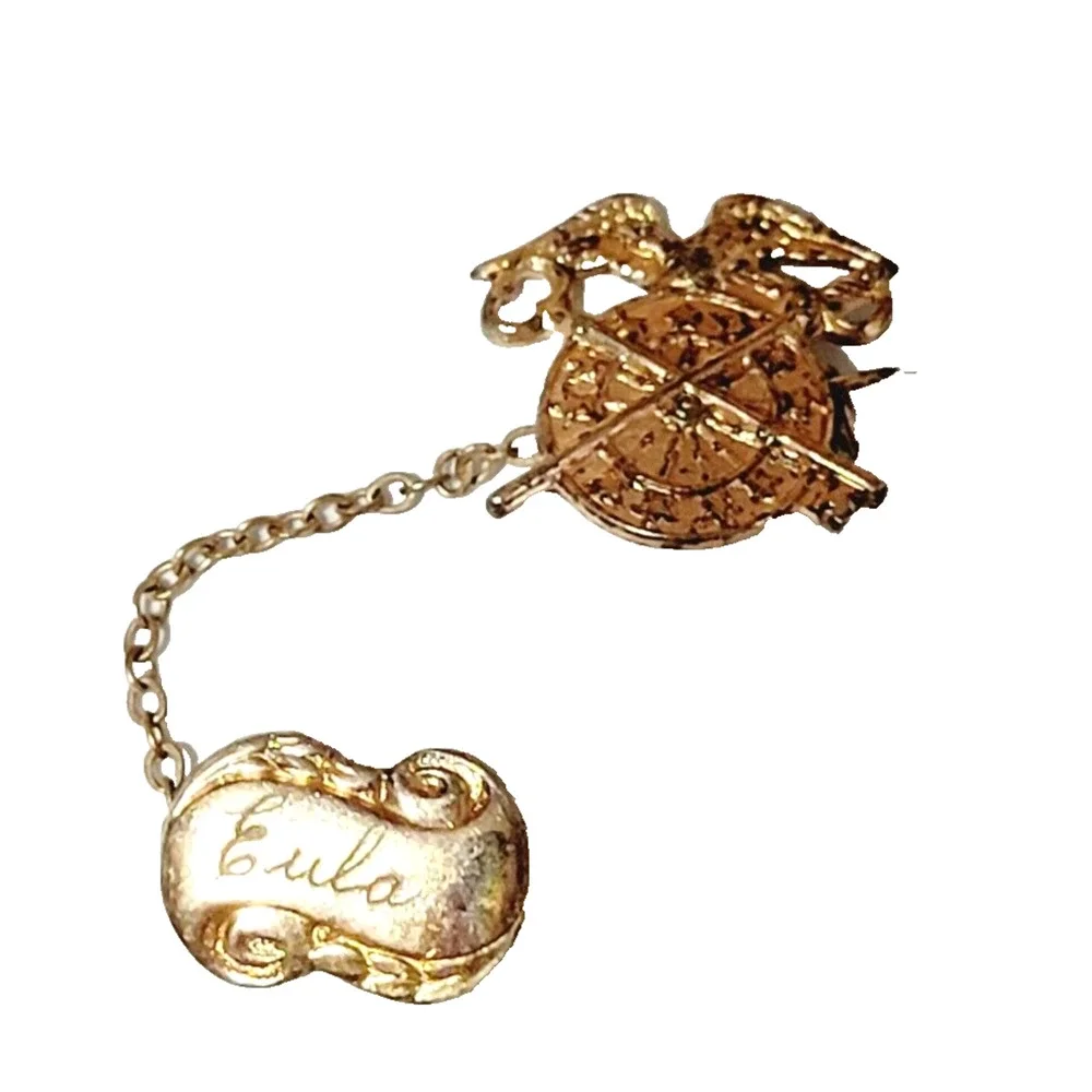 WWII Army Sweetheart Pin 'Eula' Vintage Military Collectible Gold-tone go-75‎